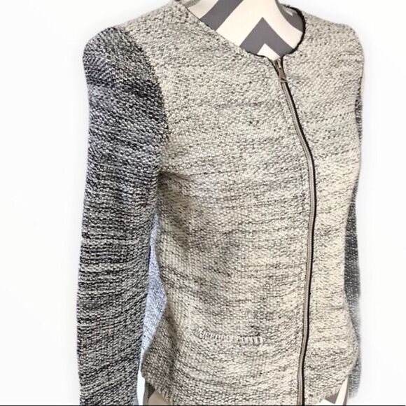 Talbots XS Black & White Jacket With Silver Metallic Fiber and Faux Leather - Picture 1 of 6